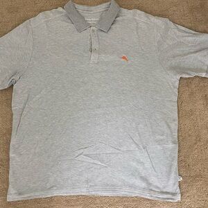 Tommy Bahama Light Gray Polo with Orange Accent